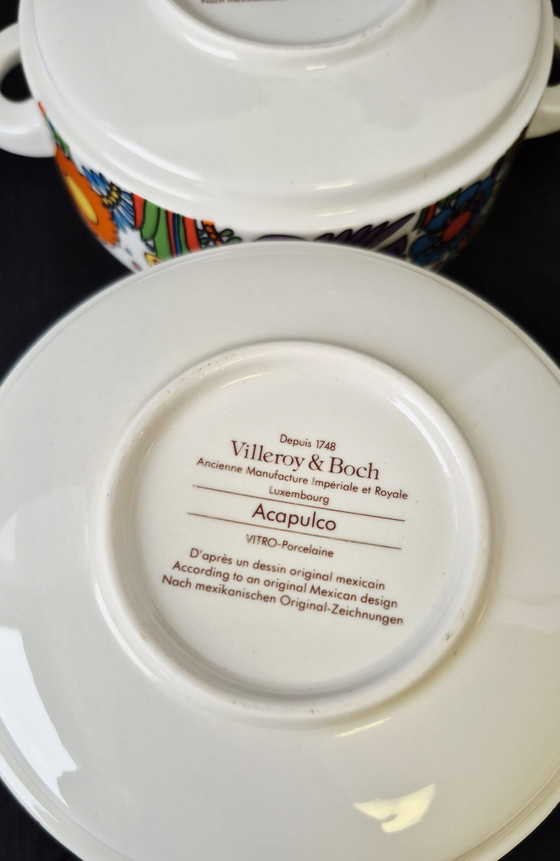 Image 1 of 6 tazze da zuppa + piattini Acapulco Villeroy & Boch con logo V&B blu