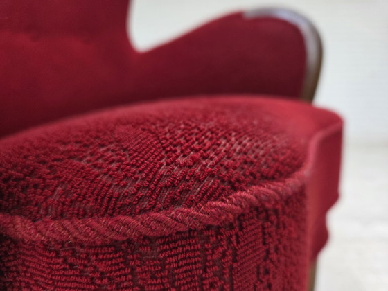 Image 1 of 1960s, fauteuil danois, état original, tissu en laine, pieds en bois de hêtre.