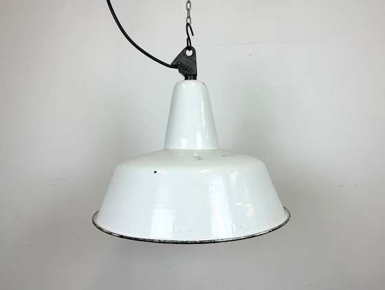 Image 1 of Large Industrial White Enamel Factory Pendant Lamp from Zaos, 1960s