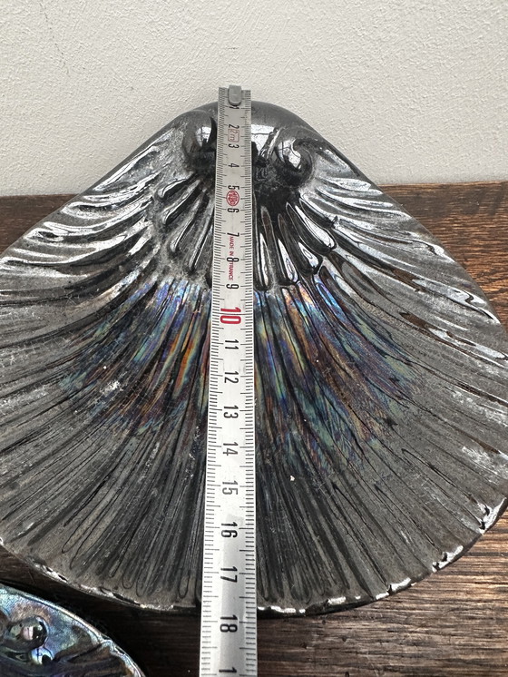 Image 1 of Trio of iridescent black ceramic dishes / Empty Pockets Shell shape
