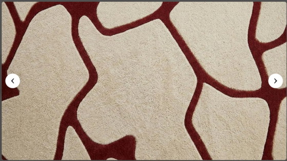 Image 1 of Handgetuft wollen rond vloerkleed, abstract rood aderpatroon, crèmebeige tapijt