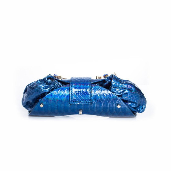 Image 1 of Maison Du Posh, pochette in pelle blu effetto serpente
