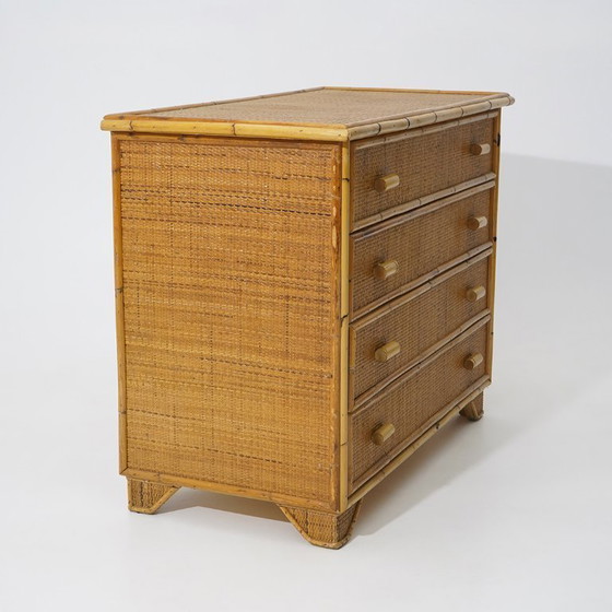 Image 1 of Bamboo and woven wicker chest of drawers, 1970s