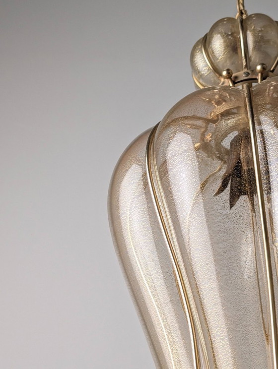 Image 1 of Handgeblazen lantaarn van Murano-glas van Barovier & Toso met 24-karaats goud en messing, jaren 60.