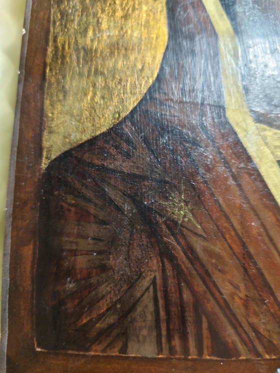 Image 1 of Icona russa "Madonna col Bambino" – dipinta a mano su legno, fondo oro, XX secolo