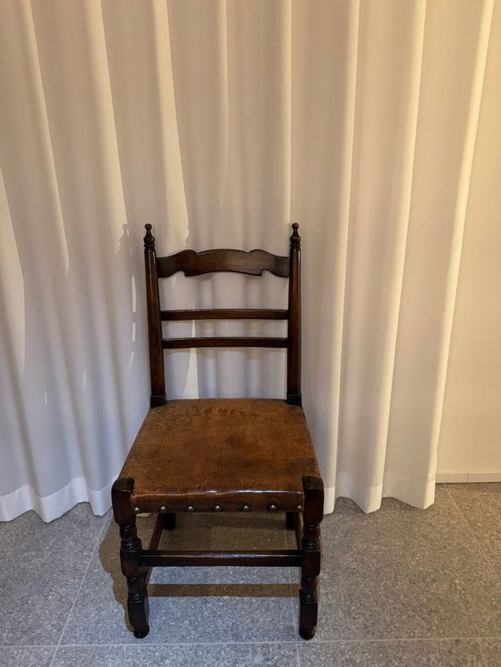 Image 1 of 6 sedie da pranzo antiche in rovere e pelle