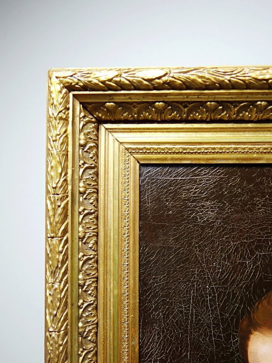 Image 1 of Antique portrait of a young woman in profile, oil on canvas, A. Piard, 19th century