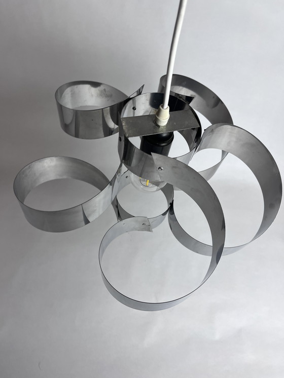 Image 1 of Lámpara colgante espiral de la era espacial | Diseño clásico de los años 70 | Cromo y acero inoxidable | Ø 35 cm