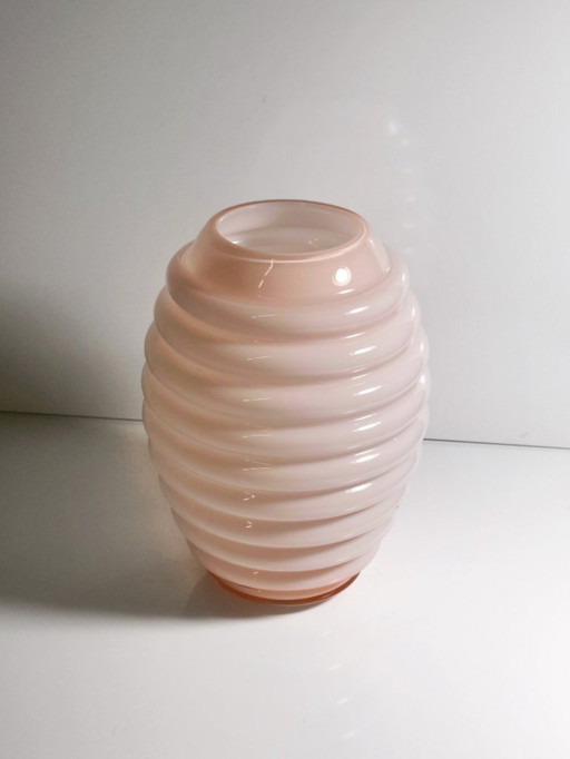 Vetrarti Murano Glass Vase Pink Milk Glass Venini Deco Style Pink Glass Venice