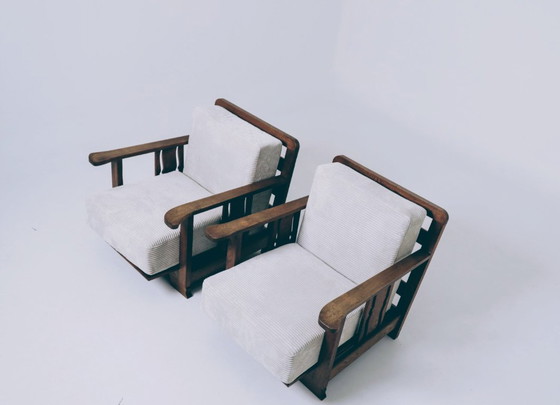 Image 1 of Vintage armchair brutalism style off white corduroy 1960