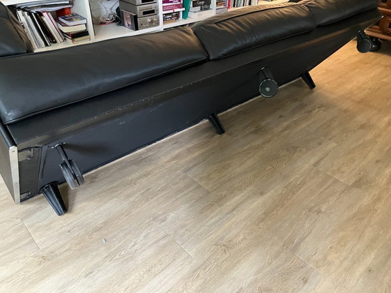 Image 1 of Poltrona Frau Twice Sofá de 3 plazas en cuero negro y cromo