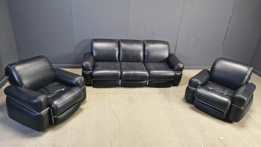 Conjunto de sofás italianos vintage, década de 1970. – banken, Leather, Metal