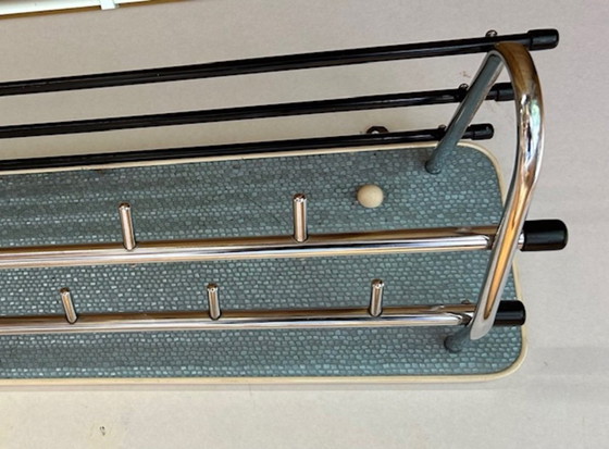 Image 1 of Vintage wall coat rack with chrome hooks
