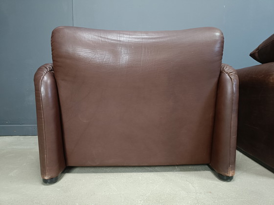 Image 1 of Vintage lederen Maralunga bankstel door Vico Magistretti voor Cassina, 1973