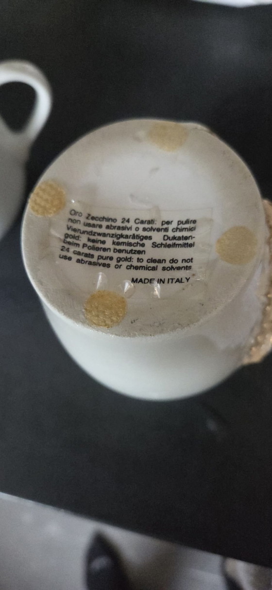 Vaso Vintage Hollywood Regency, Vasi, Ceramica, Oro, Beige (foto 5 di 5)