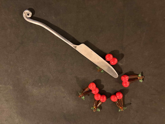 Image 1 of Reposacuchillos de cristal de Murano: diseño retro de cerezas y frutas, juego de 5