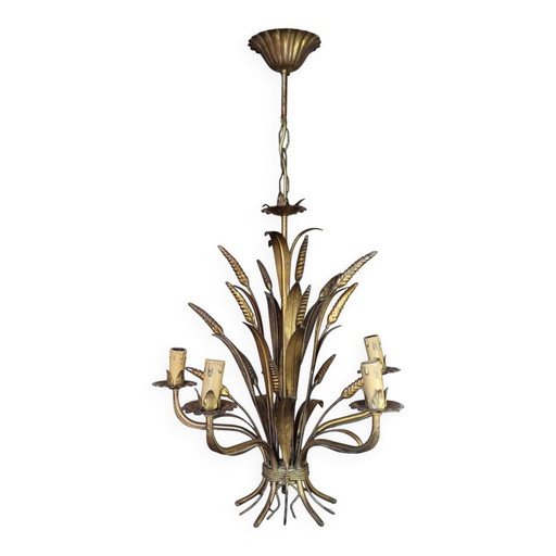 Lampadario in metallo dorato Hollywood Regency, Hans Kögl anni '70
