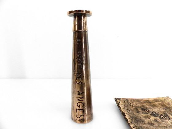 Image 1 of Brutalist bronze ashtray and candleholder set, France, circa 1980