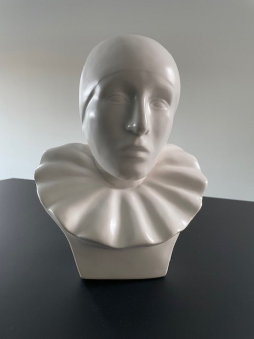 Buste de Pierrot vintage en céramique mate