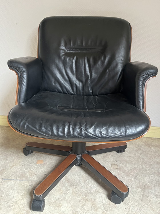 Vintage Design Office Chair - Black Leather + Wooden Shell - SPD Arredi - Swivel – Swivel chairs (photo 10 of 11)