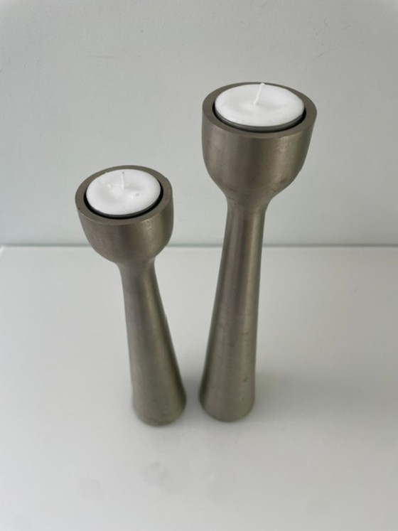 Image 1 of Scandinavian candlesticks of brushed steel – set of two