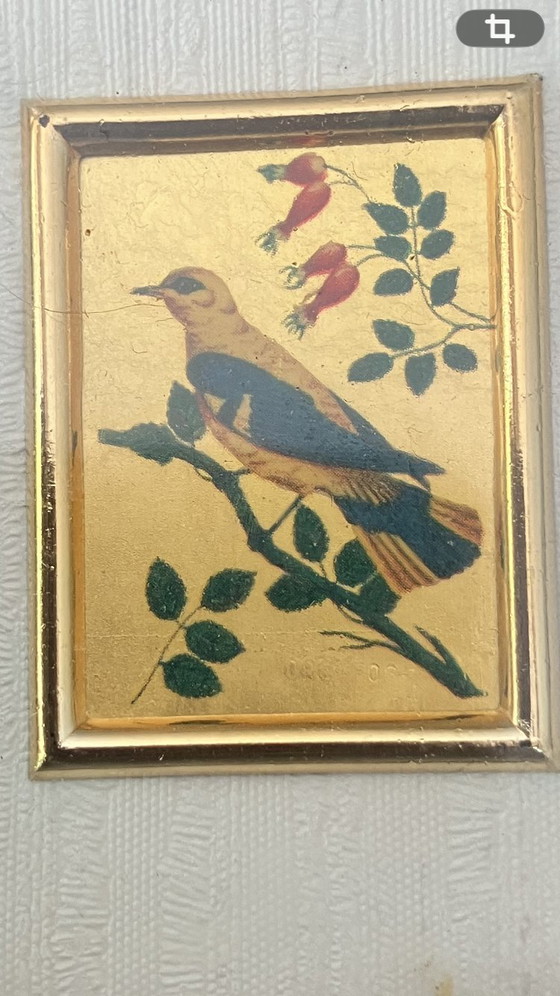 Image 1 of Wunderschöne persische Miniatur auf 23-karätigem Blattgold – Vogelmotiv – mit Zertifikat
