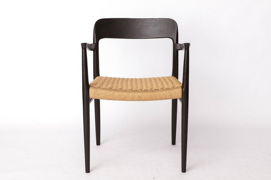 Image 1 of Set of 3 Niels Møller Chairs — 1 Armchair & 2 Side Chairs, Model 56 + 75, Black Danish Design, 1950s Mid-Century Modern