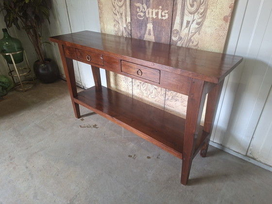 Image 1 of Teak side table, hall table, wall console, dimensions: 141x39cm and 80cm high.