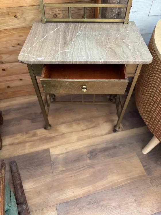 Vintage 1940s French Art Deco Brass And Marble Vanity Table – Dressing tables, Glass (photo 4 of 9)