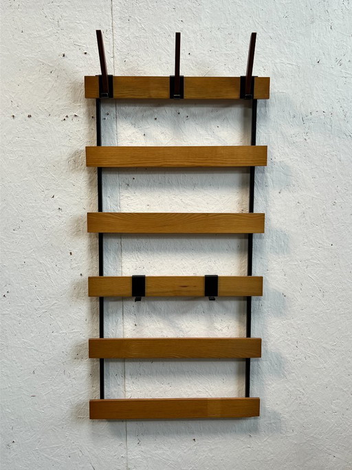 Vintage 1970s Wall Coat Rack, Pine, Teak and Metal – kapstokken, Wood
