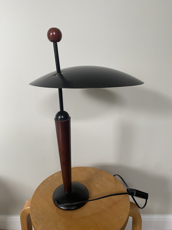 Herda Vintage Postmodern Midcentury Table Lamp – Metal, Wood (photo 3 of 5)