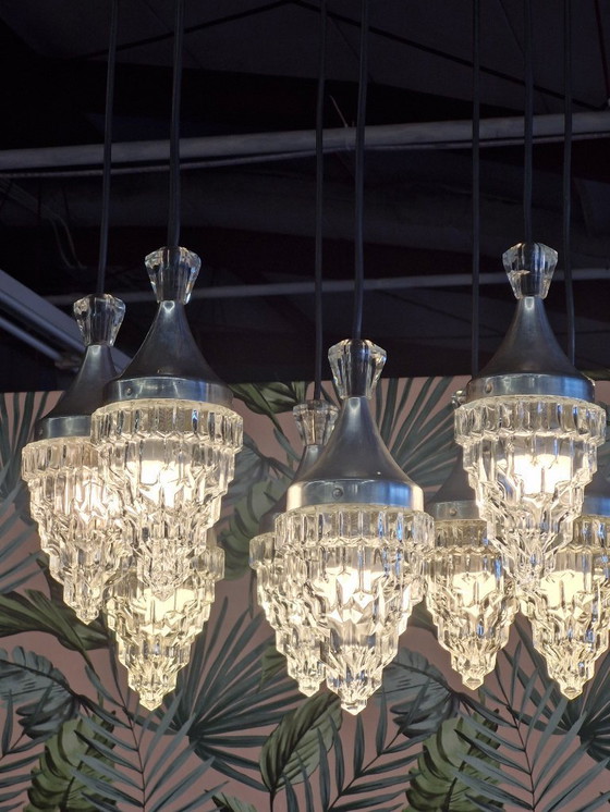 Image 1 of Lampadario/lampada a sospensione vintage con 8 gocce di vetro