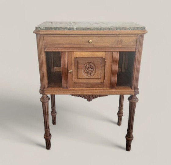Image 1 of Mobiletto in noce e marmo verde - Stile Luigi XVI - Inizio XX secolo