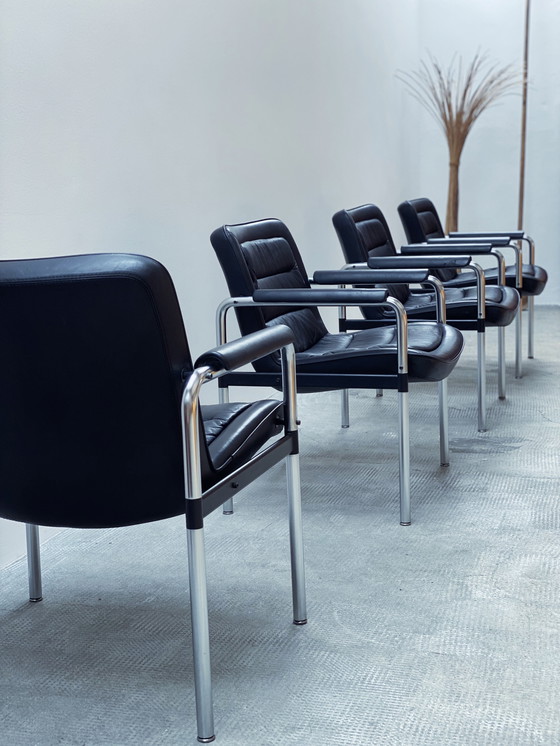 Image 1 of 4 sillas de conferencia de Jorgen Kastholm para Kusch &amp; Co., sillones de cuero y cromo negro, años 70