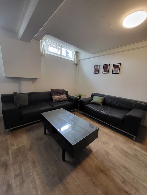 2x Black Leather Bench