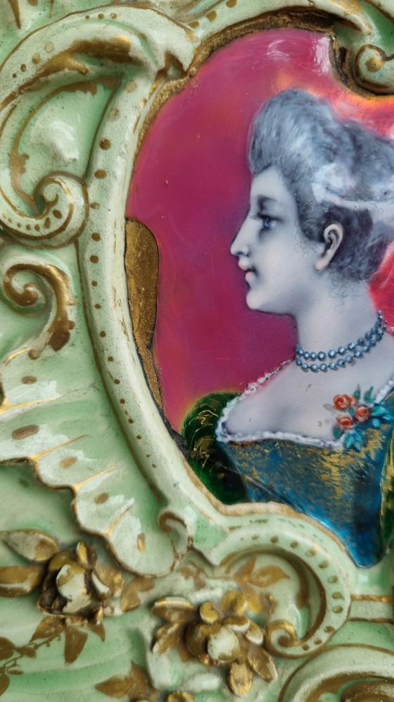 Antico piatto da muro in maiolica rococò, Francia XIX secolo, Édouard Gilles – Decorazioni murali, Ceramic (photo 5 of 15)
