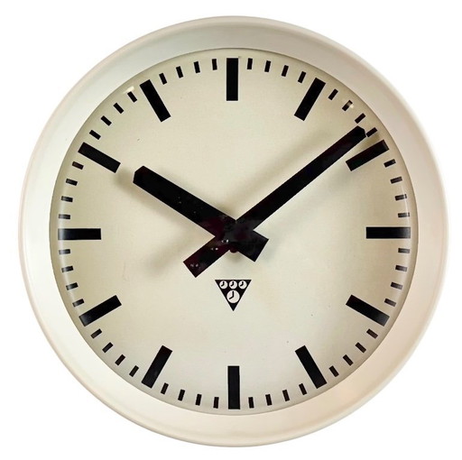 Industrial Beige Bakelite Factory Wall Clock from Pragotron, 1960s