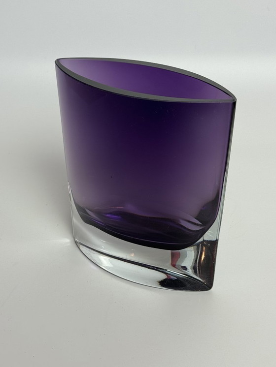 Image 1 of Modern Sculptural Violet Murano Glass Vase with Elliptical Form, Italy, 1980s