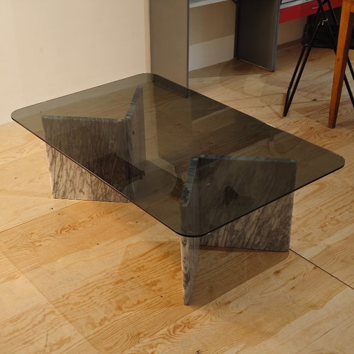 Vintage marmer en rookglas salontafel