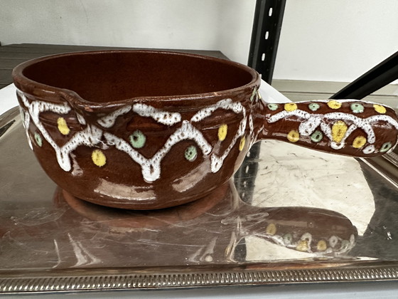 Image 1 of Caquelon antico di Digoin in gres dipinto a mano e smaltato