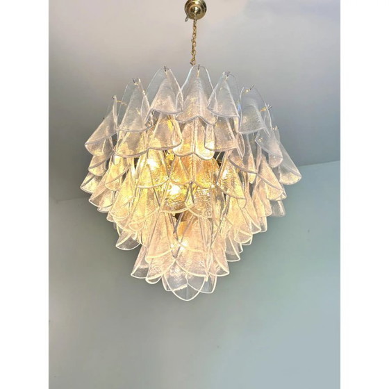 Image 1 of Venetian Transparent “Rondini” Murano Glass Gold Chandelier