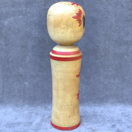 Image 1 of Authentic vintage handmade Japanese kokeshi doll 12.20 inch with floral decor 31 cm home decor signed collectible piece