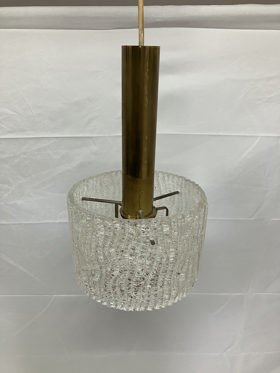 Image 1 of Vintage pendant lamp brass and thick ice glass J.T. Kalmar 1950/60