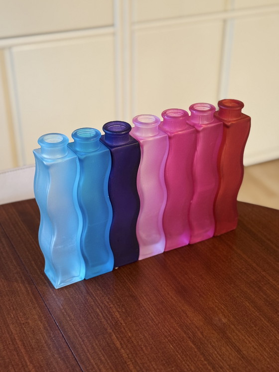Image 1 of Set of 7 vintage IKEA Skamt Squiggle Zigzag Vases 90s design