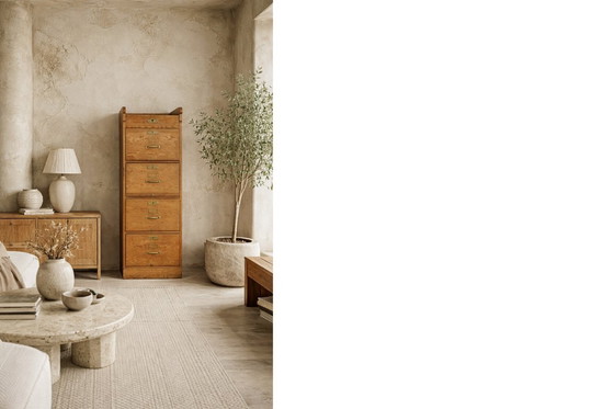 Image 1 of Mobiletto portadocumenti vintage industriale in rovere inglese con cassetti, anni '20