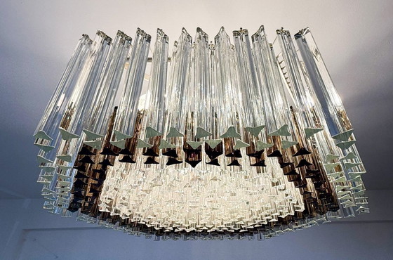 Image 1 of Weelderige kroonluchter van Paolo Venini voor Vivarini, Muranoglas/Prismaglas, Italië, jaren 70, op maat gemaakt