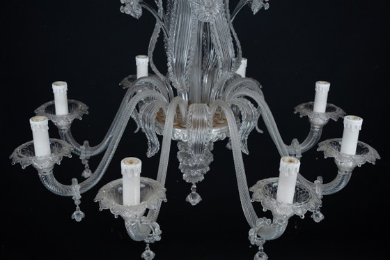 Image 1 of Vintage kroonluchter van helder Murano-glas uit de jaren 1940, een klassiek Italiaans kunstglas.
