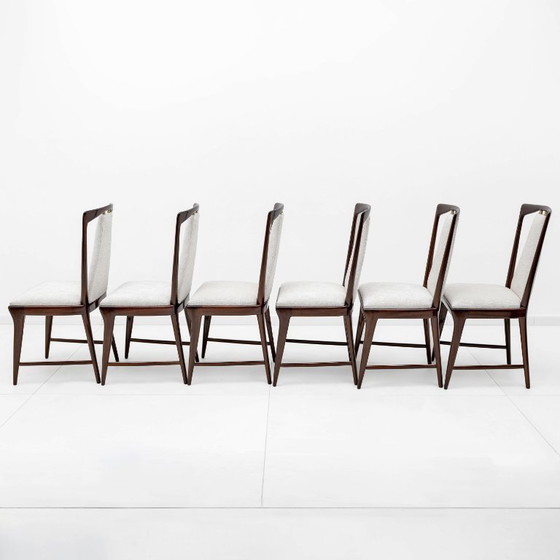 Image 1 of Set of 6 Osvaldo Borsani Mid-Century Modern Italian Bouclè Dining Chairs, 50s