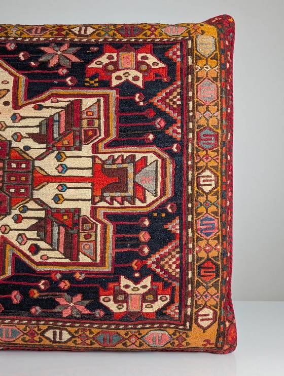 Image 1 of Gran cojín de suelo kilim soumak caucásico, de lana, mediados del siglo XX