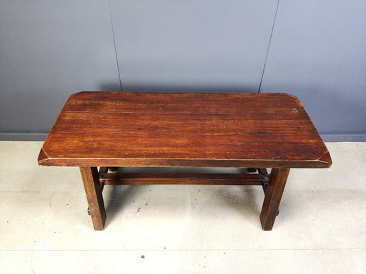 Table de salle à manger brutaliste en bois massif, années 1960